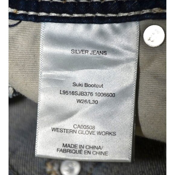 Silver Suki Denim Western Jeans Size 26 X 30 Mid Rise Boot Cut Embroidered - Picture 11 of 13